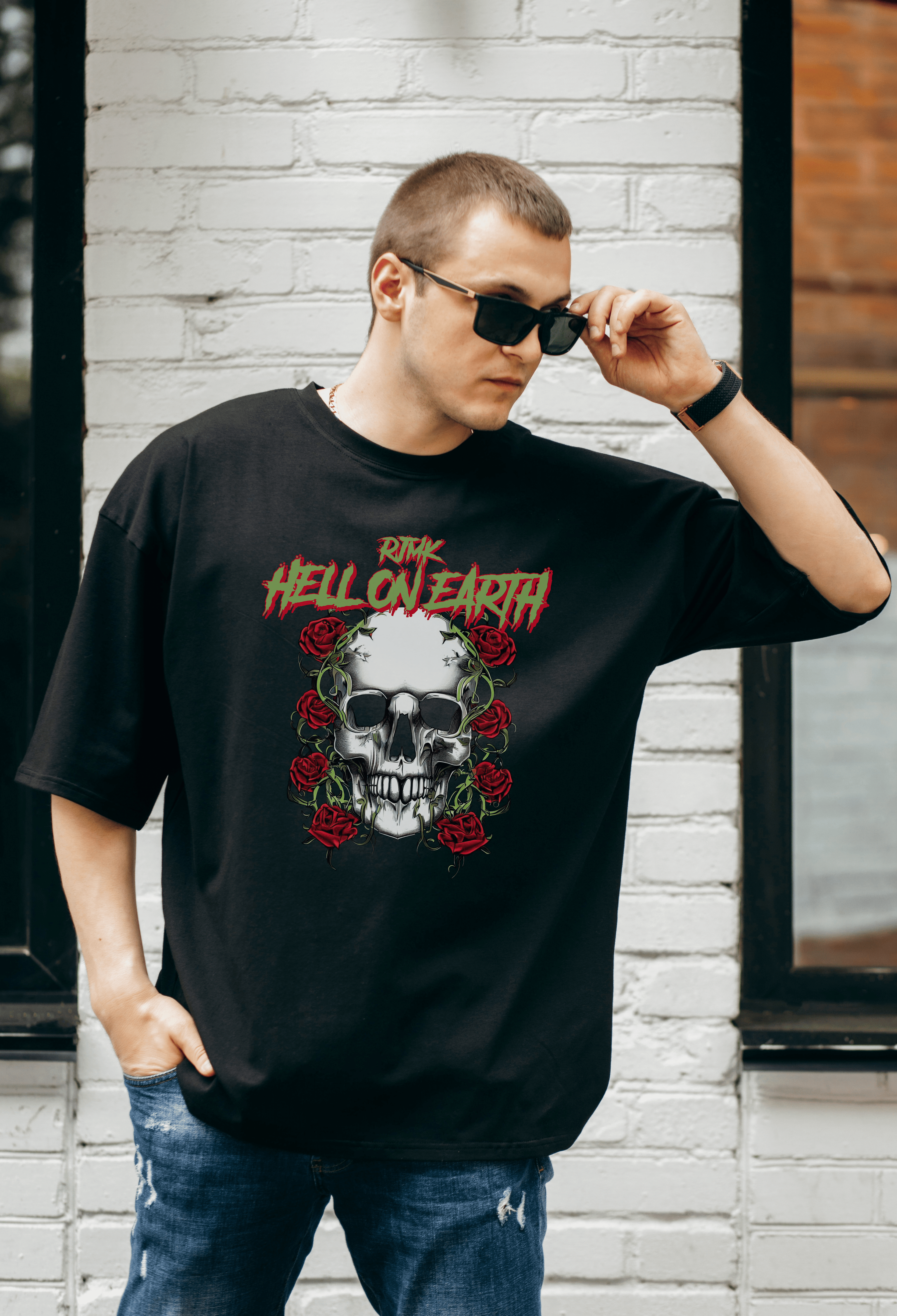 "Gothic Revival" Skull and Roses Tee by RJMK Clothing – Embrace the Dark Elegance