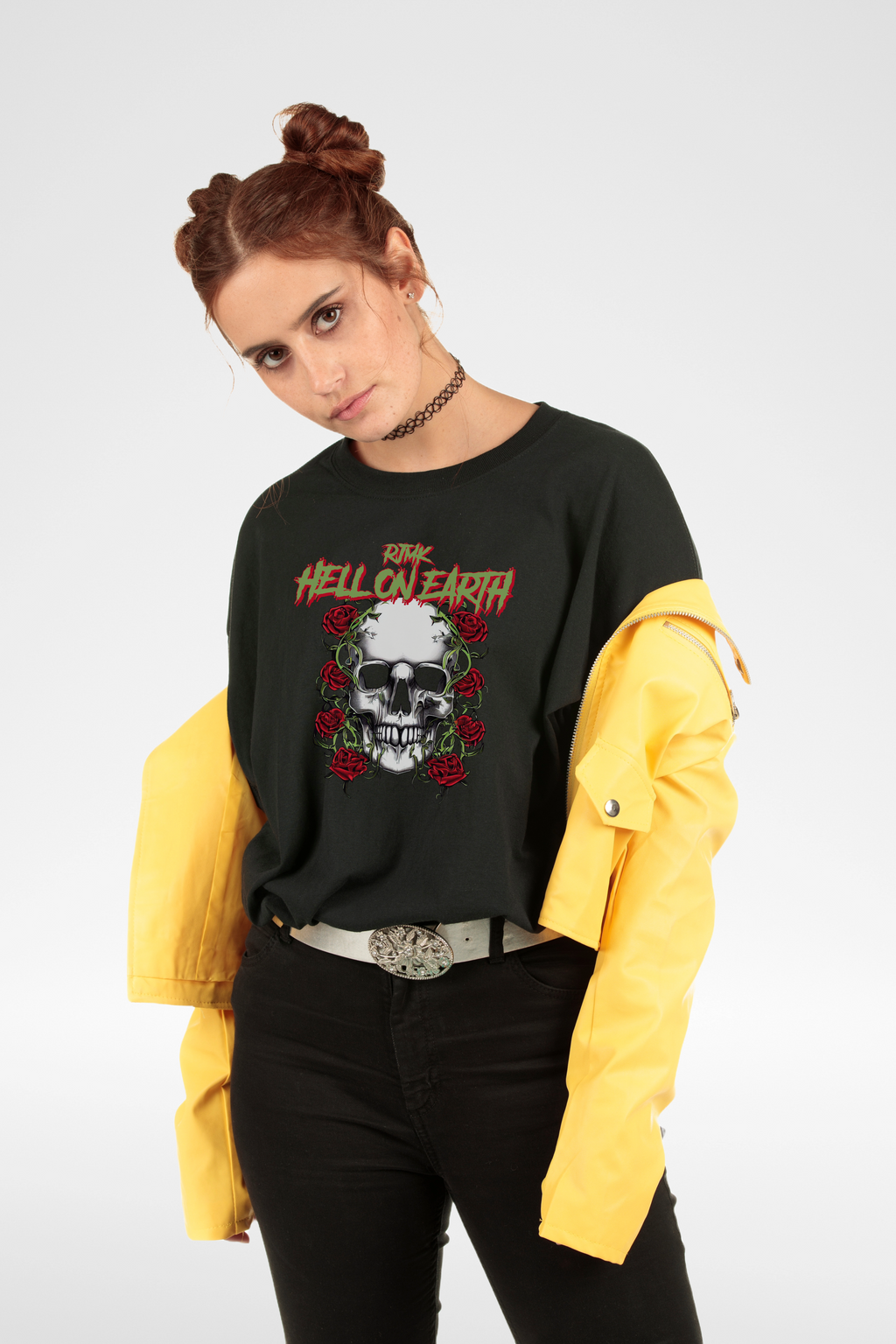 "Gothic Revival" Skull and Roses Tee by RJMK Clothing – Embrace the Dark Elegance