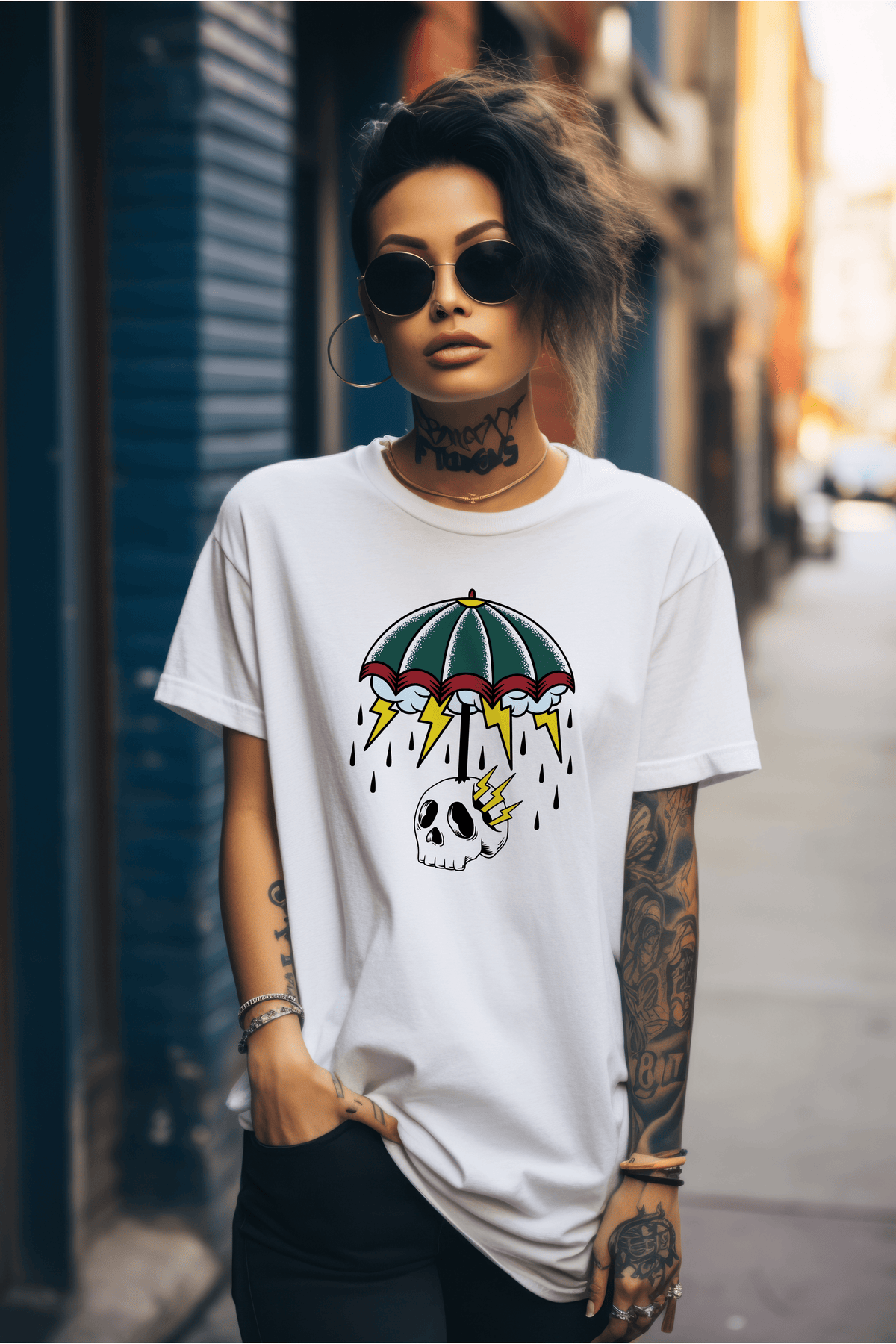 "Urban Rebellion: Skull & Storm Graphic Tee by RJMK Clothing"