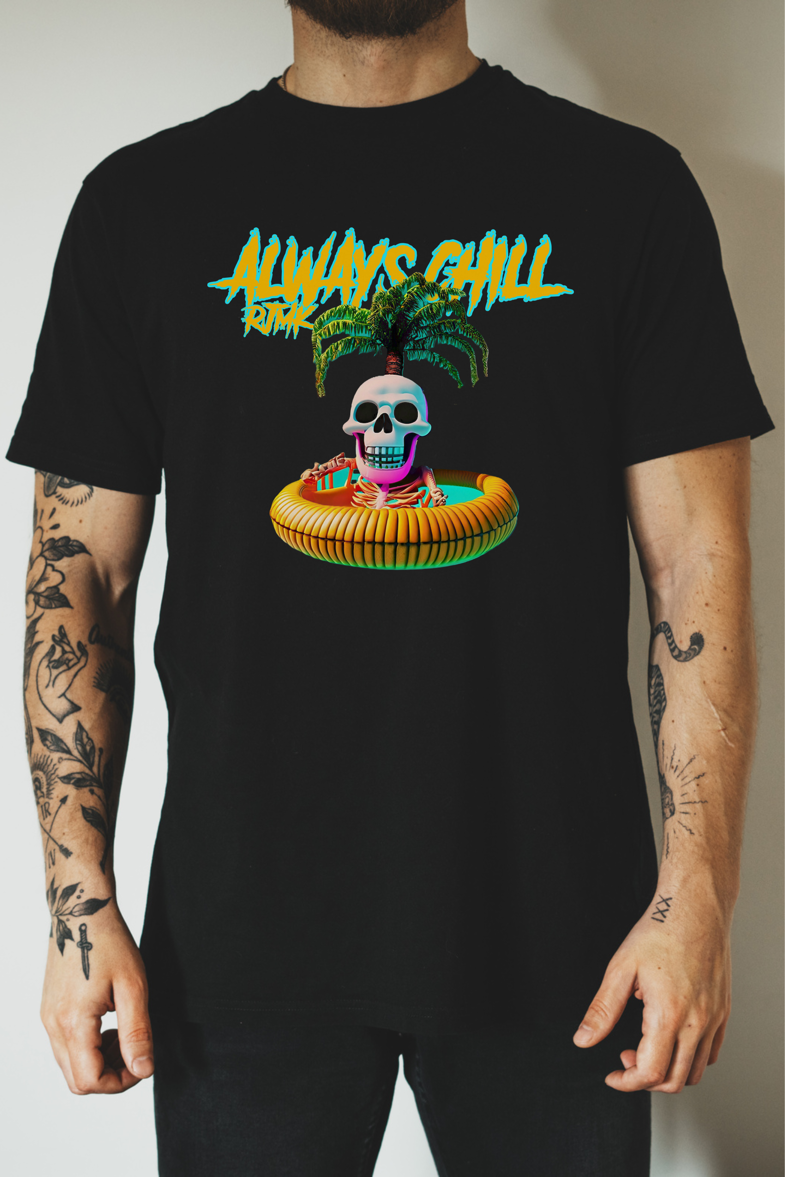 "Skeleton Oasis" Casual Tee by RJMK Clothing – Surf the Eternal Wave