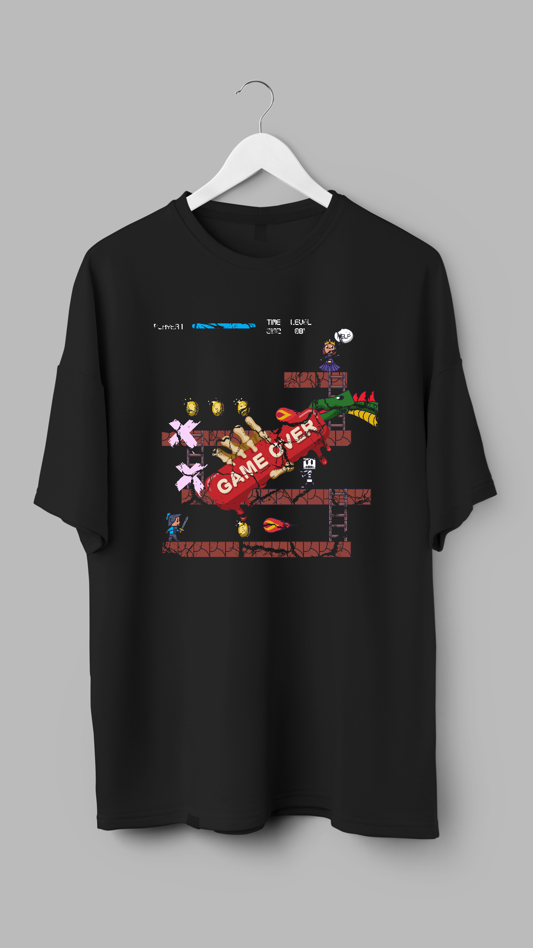 Gamer Skeleton Game Over Mens Graphic T-Shirt - RJMK Clothing