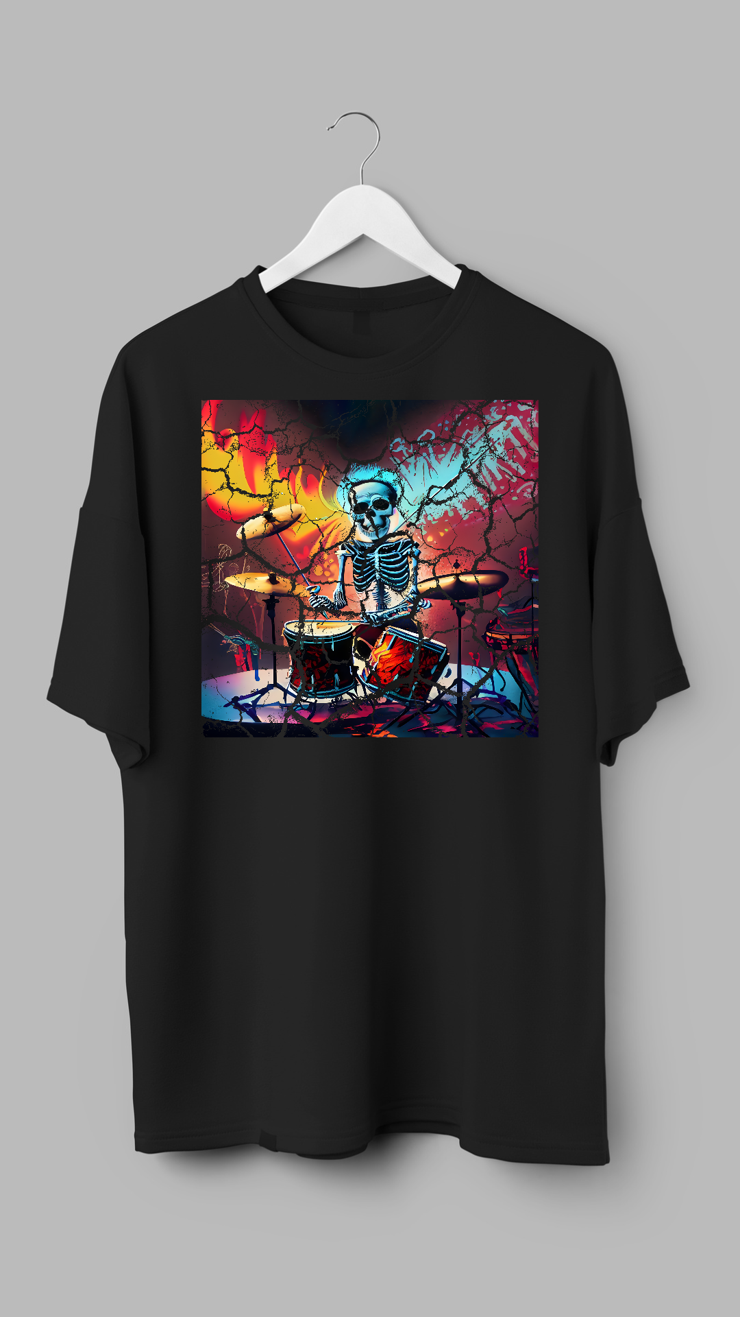 Skeleton Drummer Punk Style Graphic Tshirt - RJMK clothing