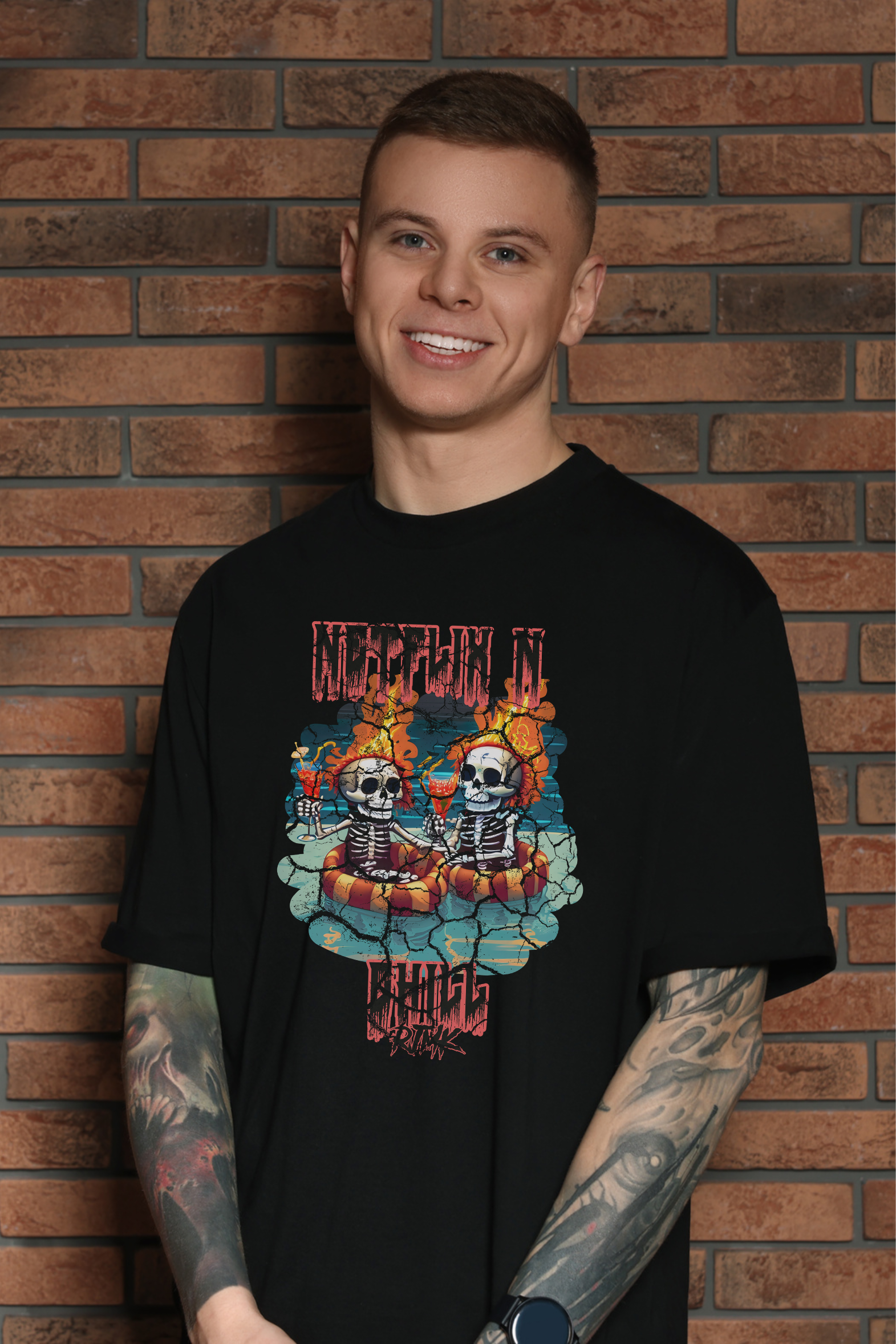 Netflix and Chill Skeletons - RJMK Clothing - Mens graphic tshirt