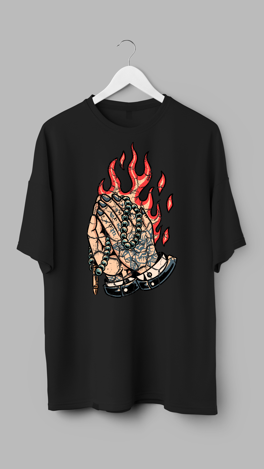 Praying Flames Tattoo - Mens Graphic Tee - RJMK Clothing