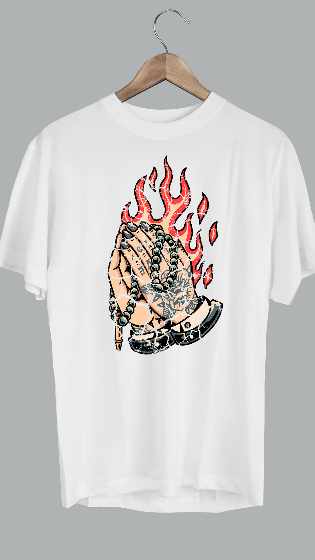 Praying Flames Tattoo - Mens Graphic Tee - RJMK Clothing