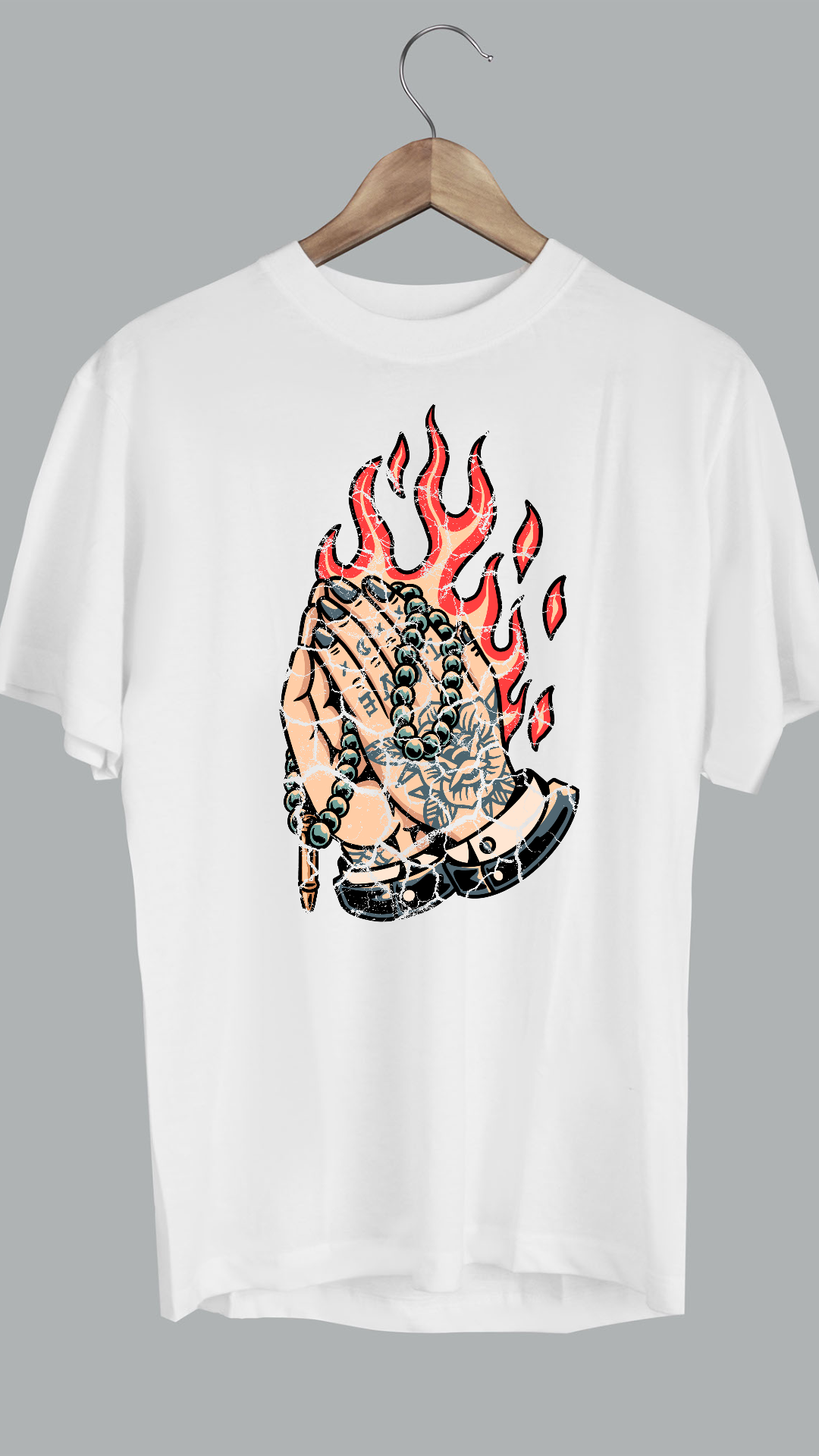 Praying Flames Tattoo - Mens Graphic Tee - RJMK Clothing